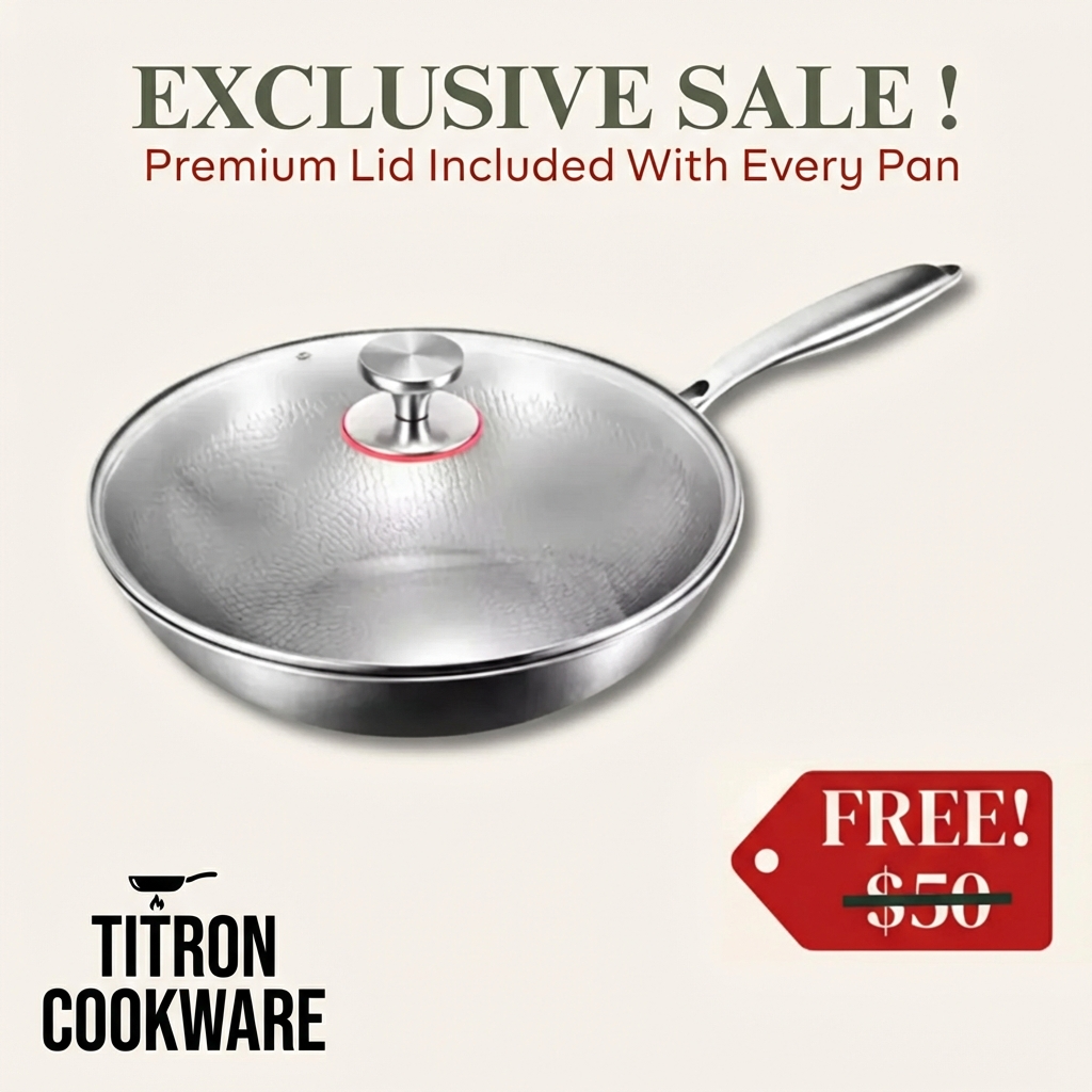 Titanium Wok Pan Flat Bottomed + FREE LID