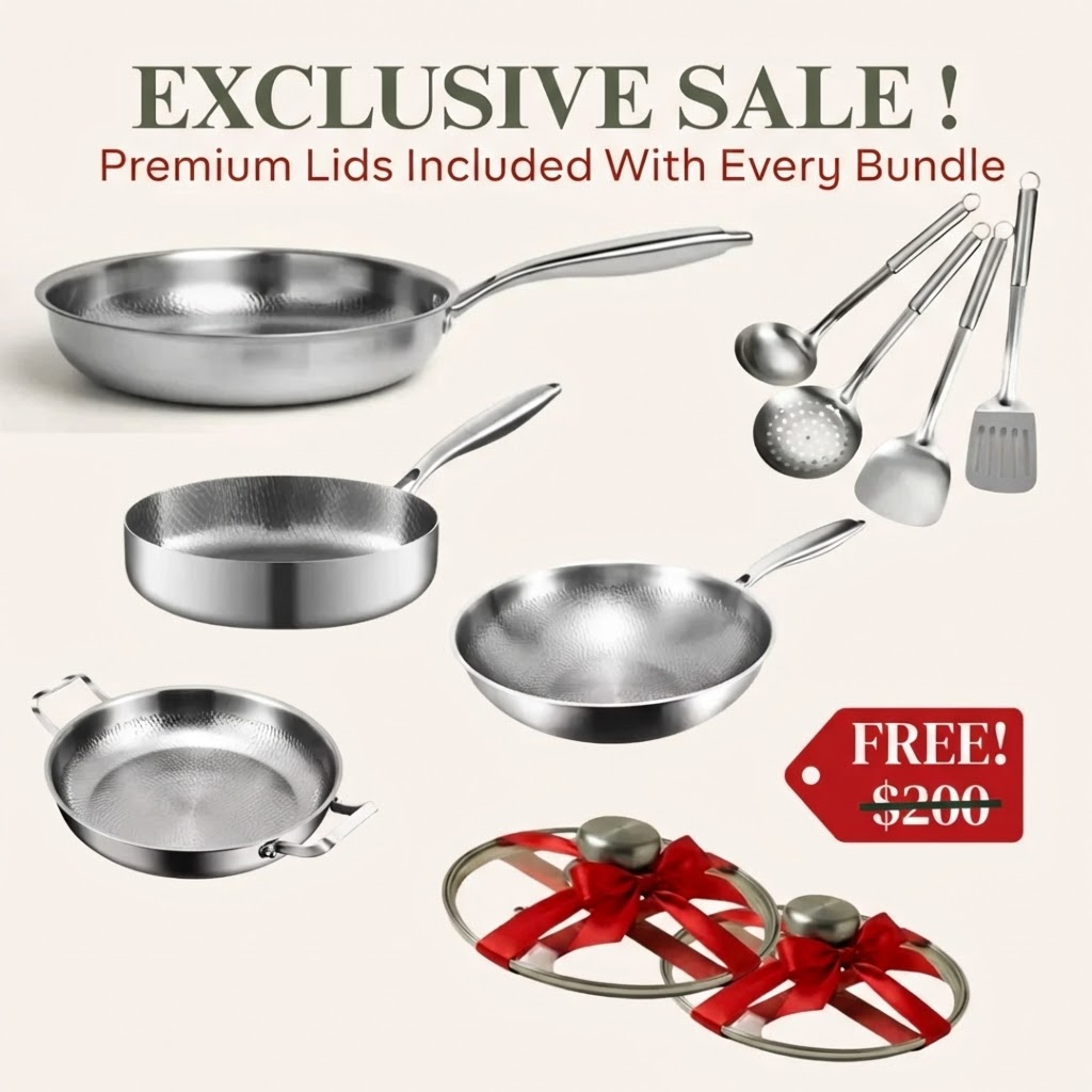 Pure Titanium 4 Pans + Utensils Set + FREE LIDS