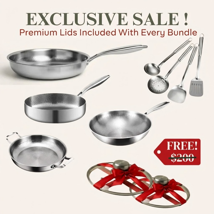 Pure Titanium 4 Pans + Utensils Set + FREE LIDS