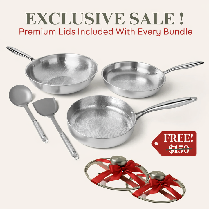 Pure Titanium Hammered Cookware Set Pro + FREE LIDS